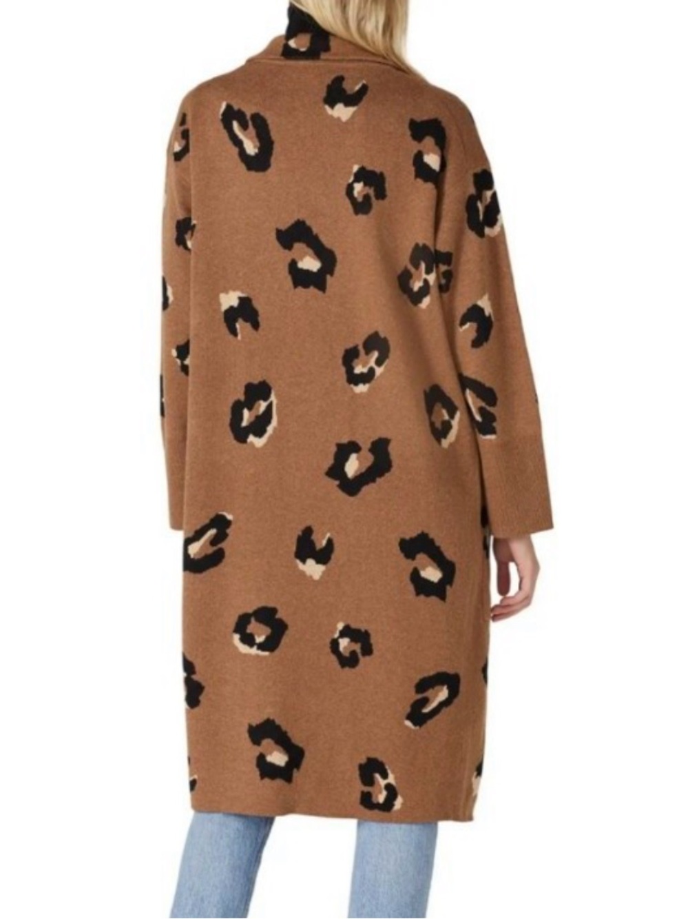 J.Crew Ella Leopard Long Sweater Blazer Womens Small Camel Open Front Pockets - Picture 8 of 9
